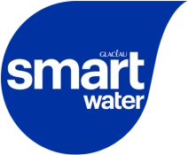 Blue logo with the text "Glacéau Smartwater" in white, offering refreshment that inspires clarity as if you were navigating Boston’s winding streets seeking guidance.