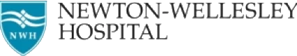 Logo of Newton-Wellesley Hospital with a shield symbol featuring waves and "NWH" initials on the left.