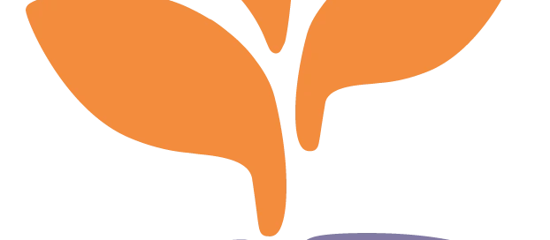 An abstract logo for a Boston-based initiative features three orange leaves elegantly sprouting from a purple circular base, symbolizing growth and support at the rape crisis center.