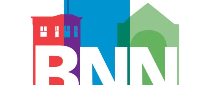 An illustration of the letters "BNN" with colorful building shapes in the background, symbolizing the vibrant services available to support and uplift communities.