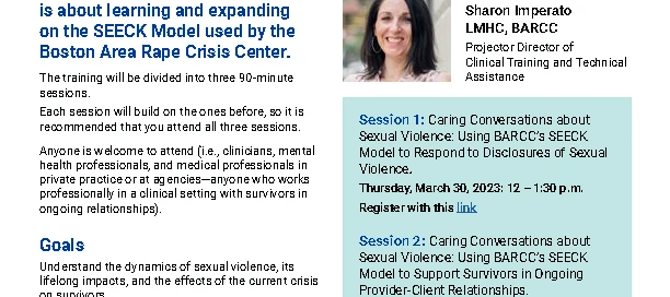 Join Mass General Brigham's webinar in Boston on March 30, 2023, focusing on sexual violence response. Featuring expert sessions by Sharon Imperato, it offers valuable insights and resources to get help. Registration details and goals are included. Don't miss this important event!
