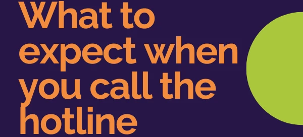Text reads "What to expect when you call the Boston hotline" in orange, with a small plant icon on a dark background.