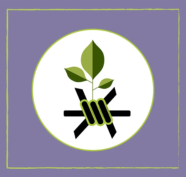 Web A stylized illustration of a green plant sprouting from a black hand symbol, surrounded by a circular frame on a purple background.