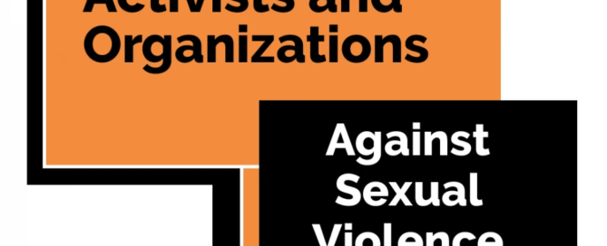 Signs reading "Latinx Activists and Organizations Against Sexual Violence" on orange and black backgrounds were prominently featured in Boston, echoing the crucial work of local services like the rape crisis center.