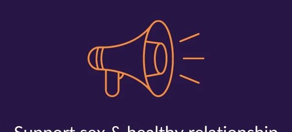 Illustration of a megaphone with the text: "Your voice matters! Support sex & healthy relationship education in Boston's public schools, and empower initiatives like our local rape crisis center.