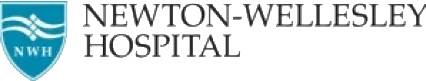 Logo of Newton-Wellesley Hospital with a shield symbol featuring waves and "NWH" initials on the left.