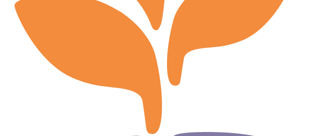 An abstract logo for a Boston-based initiative features three orange leaves elegantly sprouting from a purple circular base, symbolizing growth and support at the rape crisis center.