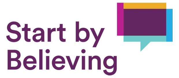 Colorful, abstract geometric shapes in purple, magenta, yellow, and teal create a modern design that symbolizes hope and strength for those seeking help from a rape crisis center.